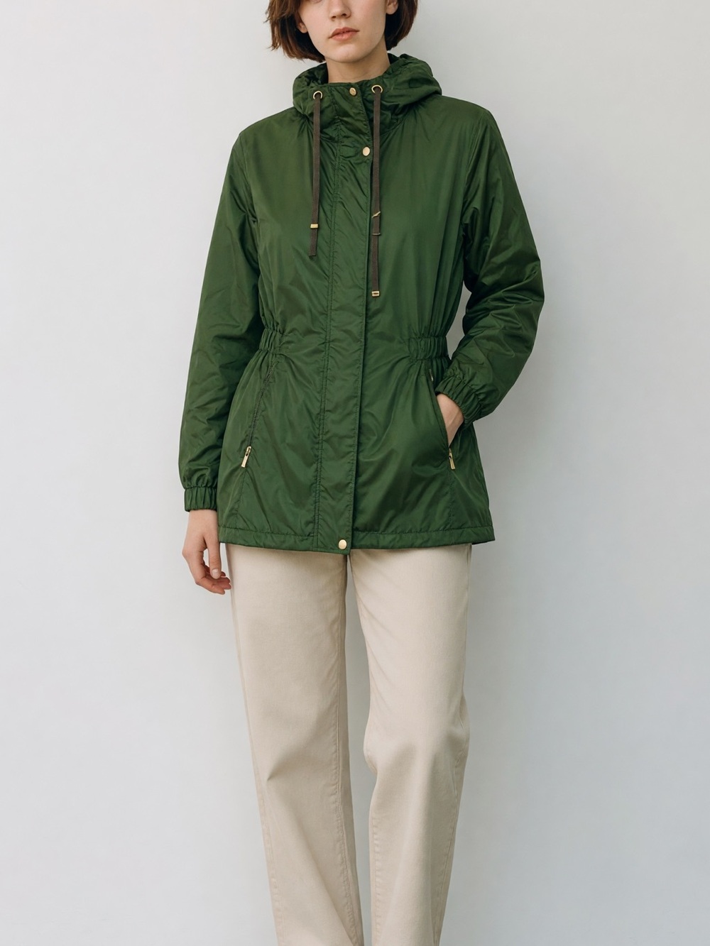 Green Funnel Neck Zip Lightweight Rain Jacket, add brand